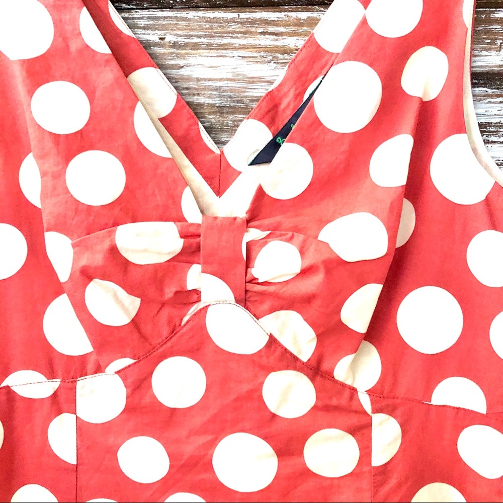 BODEN SLEEVELESS CORAL POLKA DOT DRESS - Picture 4 of 8